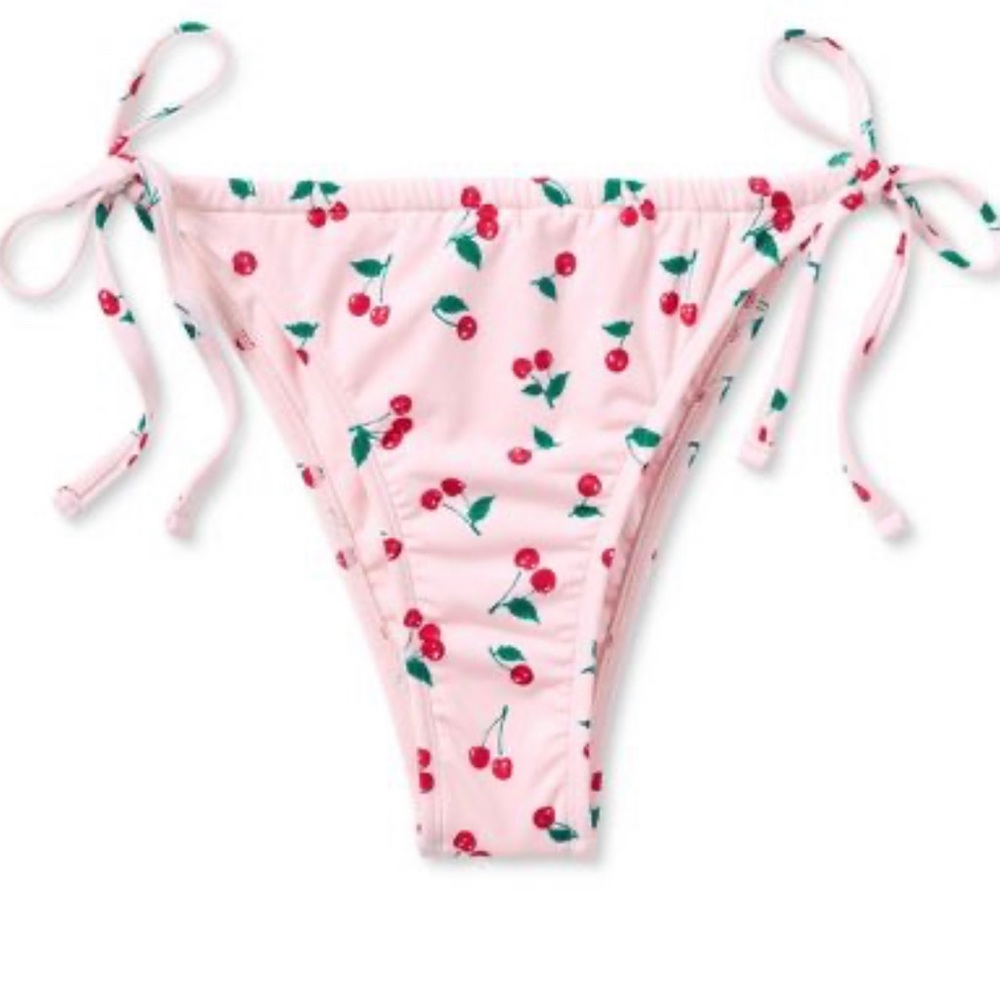 WOMENS SIDE TIE BIKINI BOTTOMS CHERRY PRINT ULTRA HIGH LEG WILD FABLE